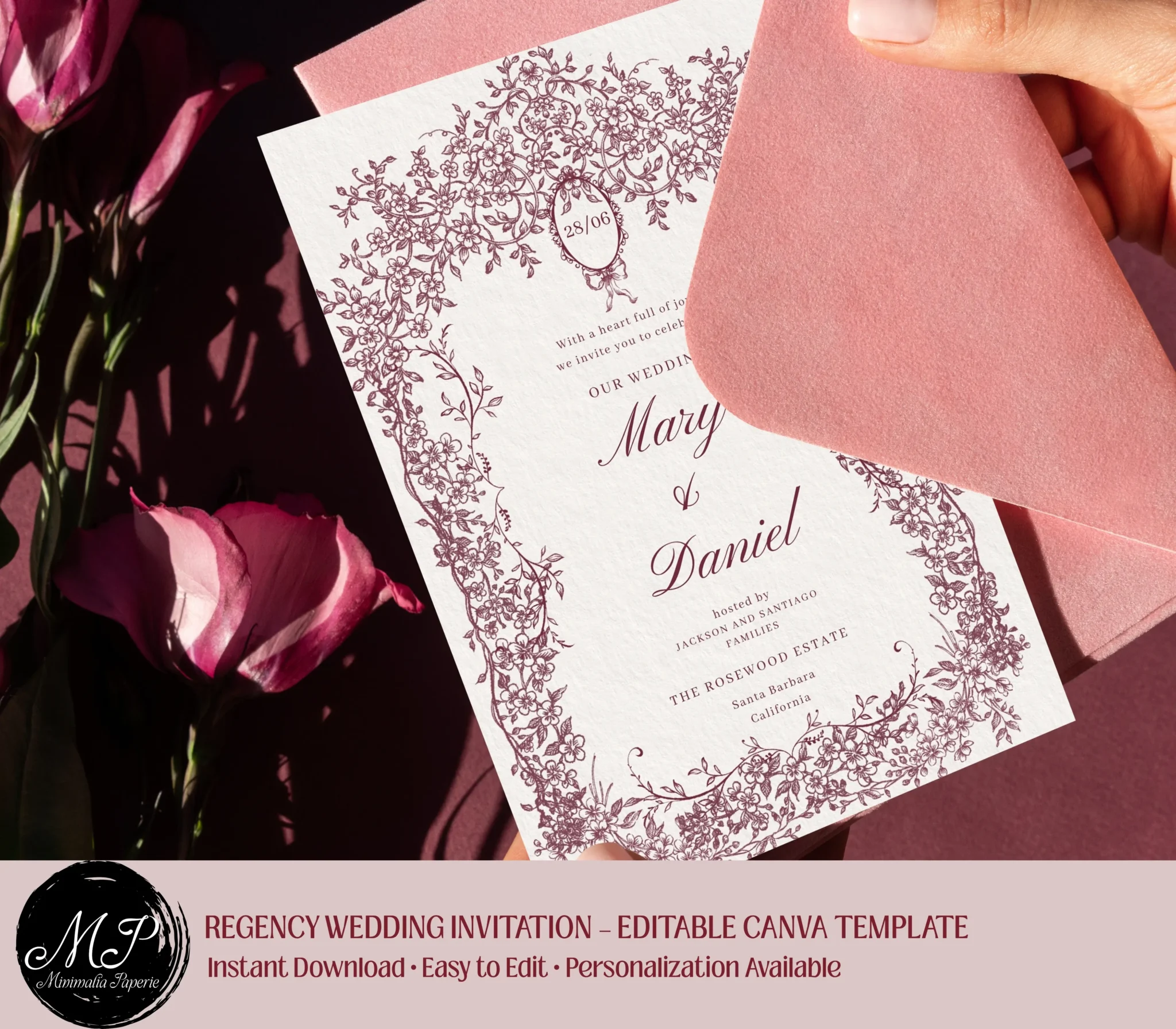 Regency wedding-invitation template -Bridgerton editable wedding invite